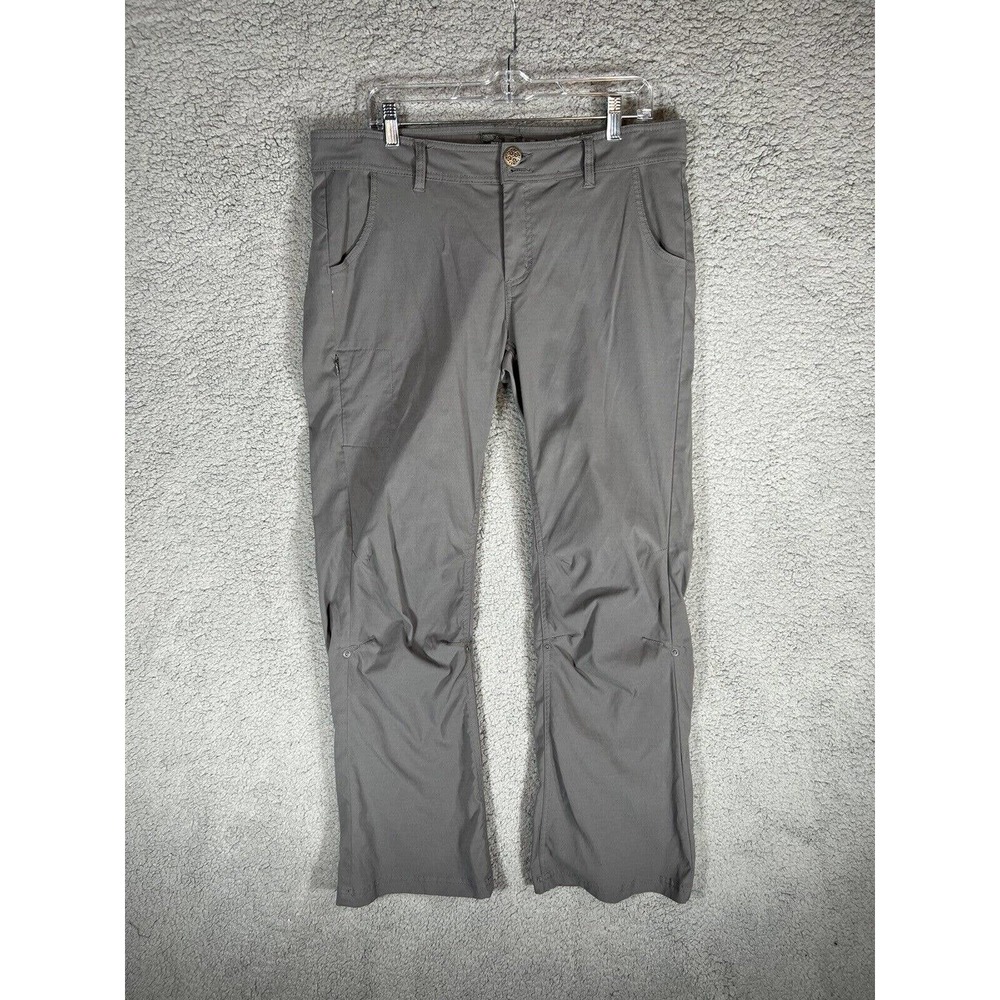 prAna Pants Womens 14 Gray Hiking Rollup Roll Tab Drawstring Straight Outdoor